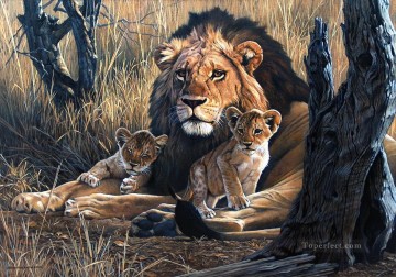 león y cachorros Pinturas al óleo